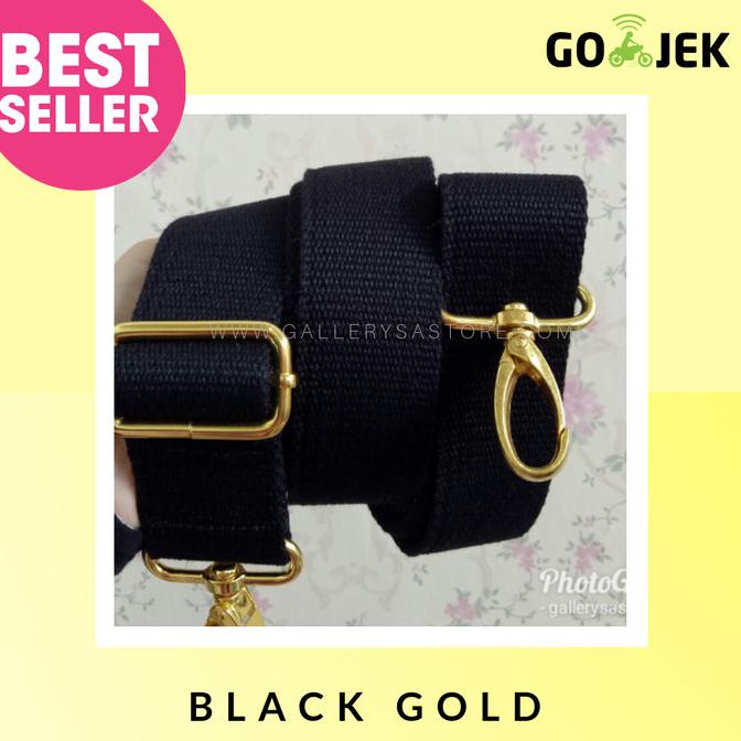 TALI TAS FOSSIL LONGCHAMP LONGSTRAP WEBBING LEBAR BLACK GOLD
