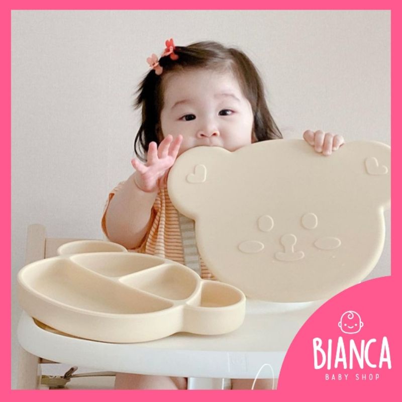 BIANCA - BEAR SERIES Piring Silikon Anak Premium / Silicone Plate SIZE JUMBO MOTIF BEAR