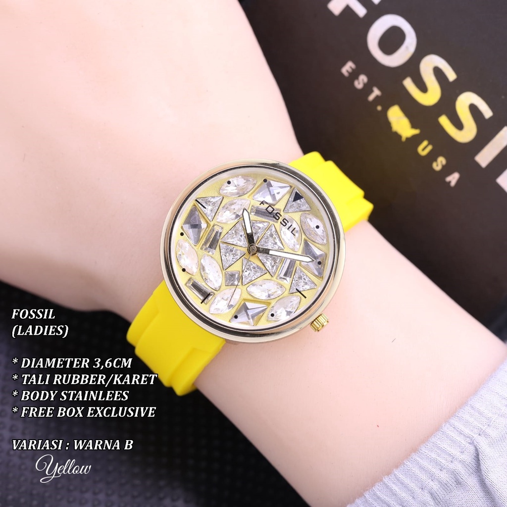 (FREE BOX) JAM TANGAN WANITA F-019 FASHION TALI RUBBER BODY BULAT