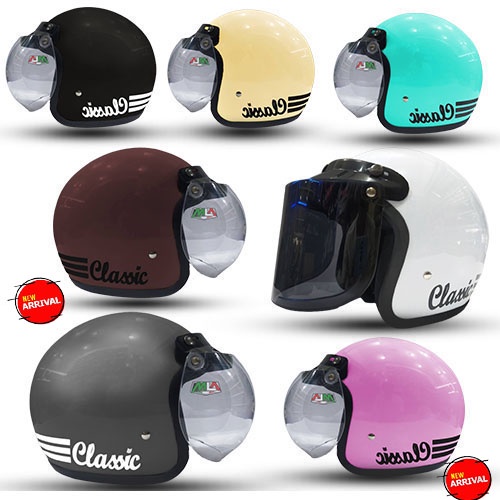 Helm Bogo Retro Dewasa Classic Untuk Pria Dan Wanita SNI Kaca datar  Kaca cembung Hitam Bening BISA COD Free Packing