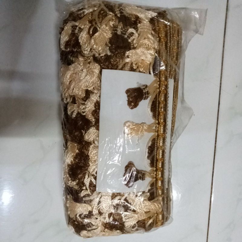 (ROLL)Renda gorden Goldy/renda rumbai aksesoris sadjadah/seprei/sarung bantal kursi/sofa