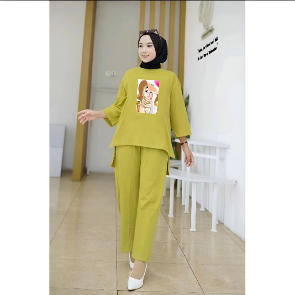 Setelan Tunik Hijab Topi/Fashion Muslim Senyawa