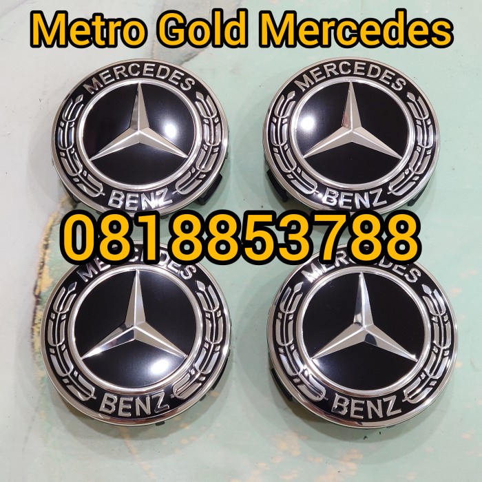 Dop Velg Roda Emblem Mercedes Benz PadiHitam 75mm Dop Roda Mercy 7.5cm