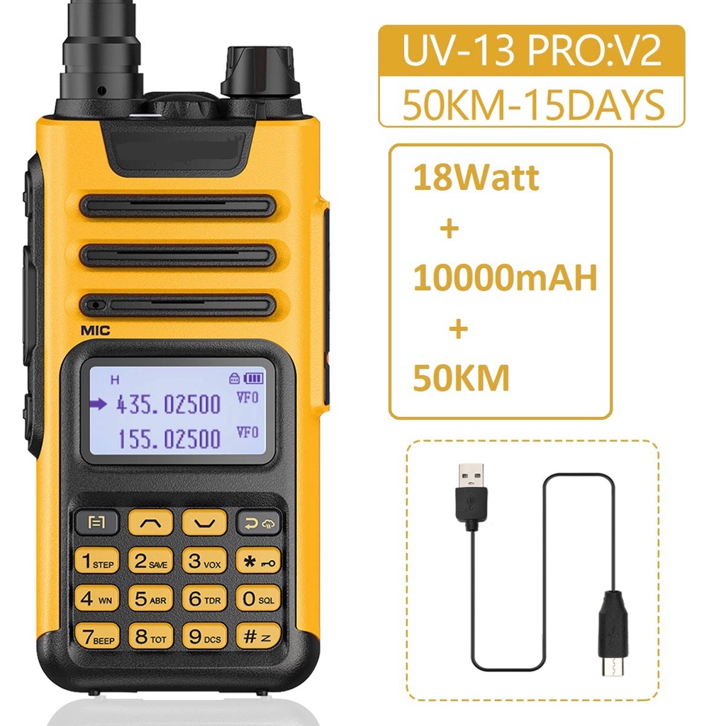 AKN88 - HT BF UV-13 PRO Walkie Talkie Dual Band 18W 10000mAh Screen 1.44 inch 999CH