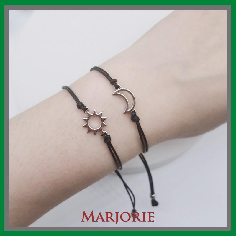 2pcs Gelang Couple Hitam Pasangan Adjustable Bulan Dan Matahari Gelang Persahabatan Tali Lilin Aksesoris Untuk Pria Dan Wanita-MJD