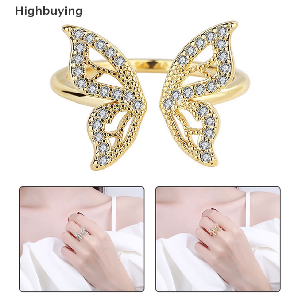 Hbid Cincin Lapis Silver Adjustable Motif Kupu-Kupu Aksen Kristal Untuk Perhiasan Wanita Glory