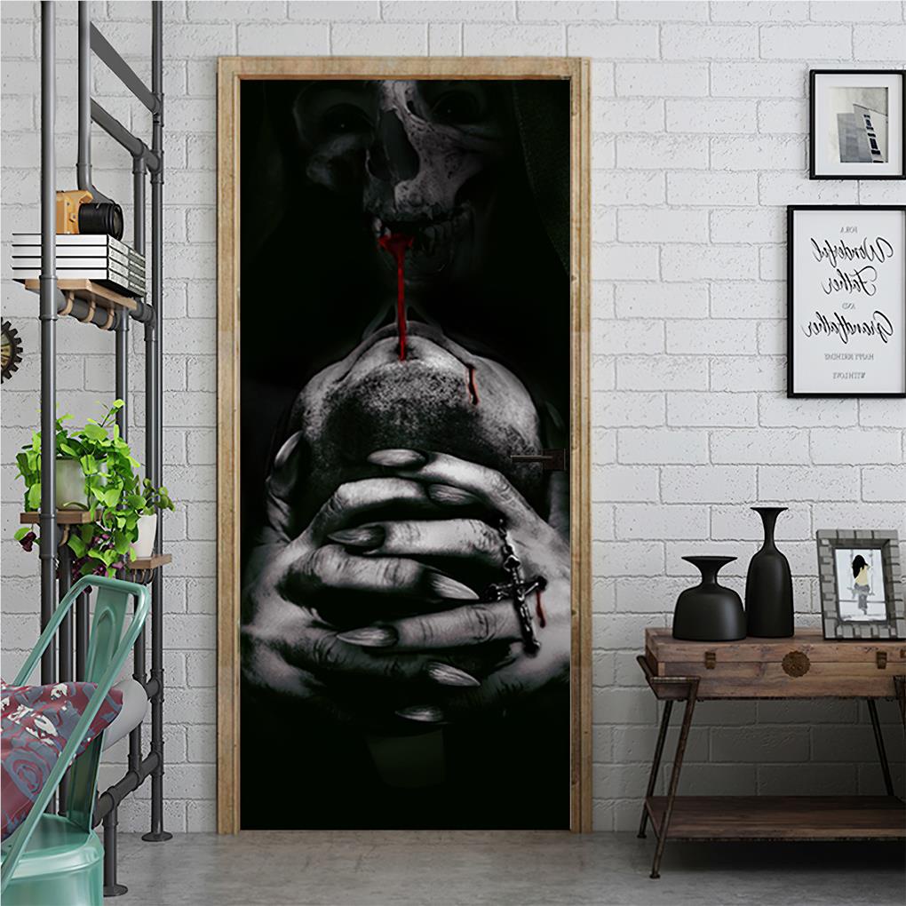 Stiker Pintu 3D Bahan PVC Anti Air Untuk Dekorasi Pesta Halloween (house2020)