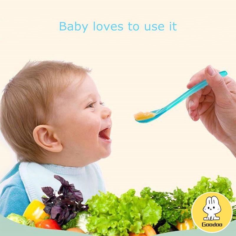 Sendok Makan Bayi / Sendok Garpu Sensor Panas Silikon / Peralatan Makan Bayi -Doo