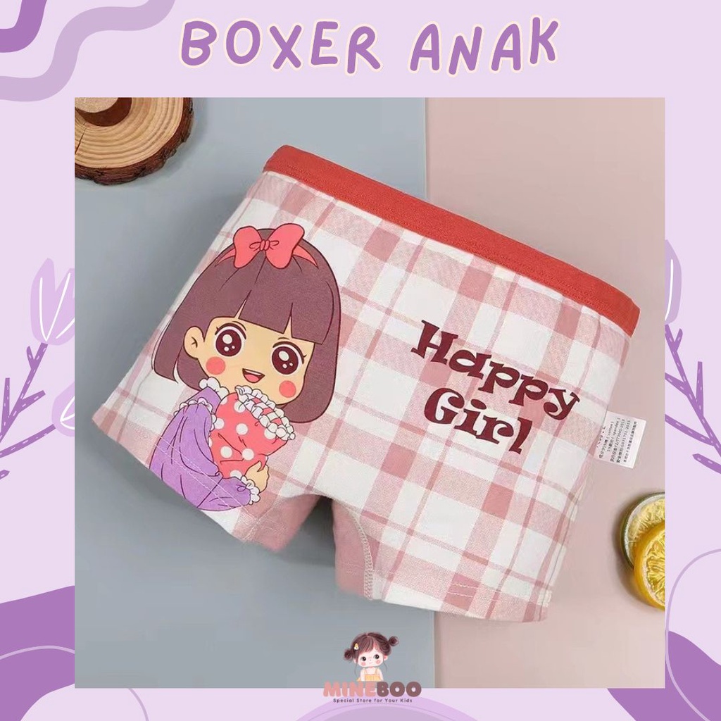 mineboo BOXER ANAK celana dalam anak perempuan CD anak perempuan  Boxer corak anak  HAPPY GIRL