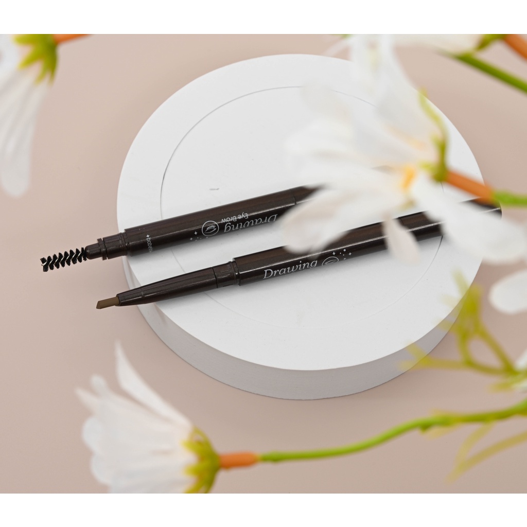 2 in 1 Pensil Alis Anti Air Putar Otomatis Eyebrow Pencil dengan Sikat Alis