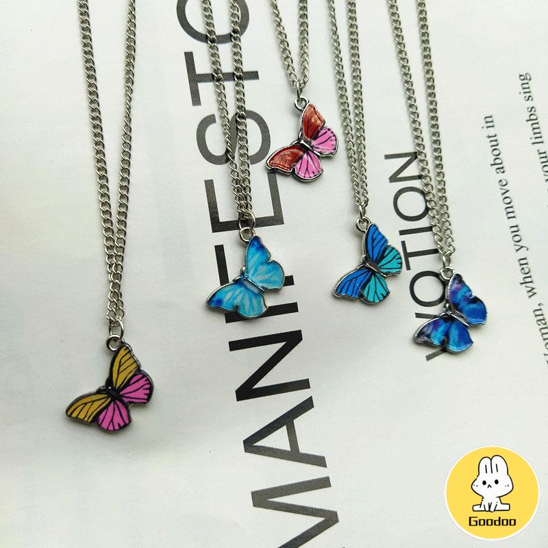 Kalung Rantai Klavikula Desain Kupu-Kupu Warna-Warni Gradasi Gaya Korea Untuk Wanita -Doo