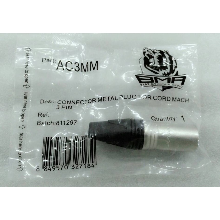 Jack Cannon Canon BMA Mic Microphone Male 3 Pin cannon BMA