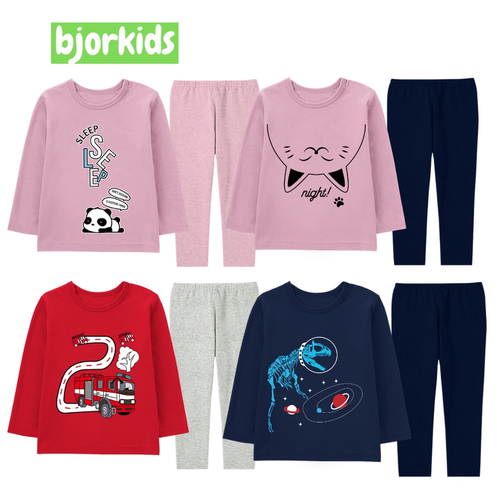 Baju Tidur Anak - Piyama Anak 2-8 Tahun Panda Rex Truck Lengan Panjang | Bahan Katun Combed 30's