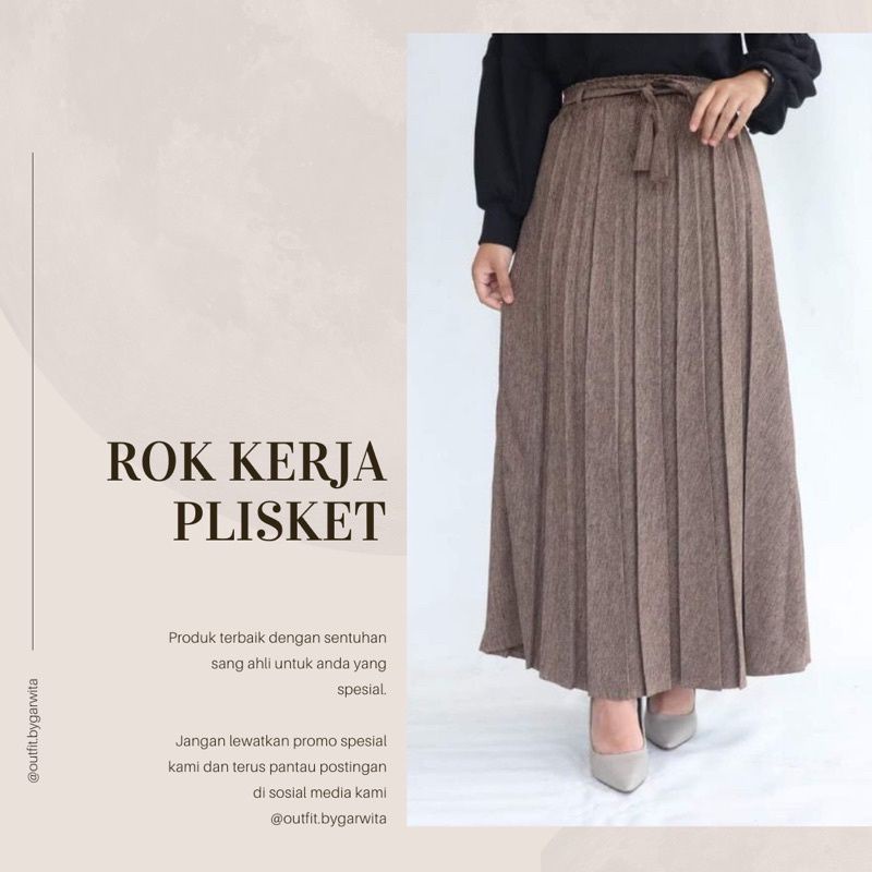 ROK KERJA ROK PLISKET LIPATAN BESAR BAHAN SEMI WOLL TEBAL