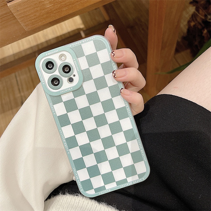Soft Case Casing Compatible for iPhone 14 13 12 11 Pro Max X Xr Xs Max iPhone 7 8 6 6s Plus Square Lattice Transparent Silicone Phone Case Soft TPU Silicone Shockproof Phone Case Cover