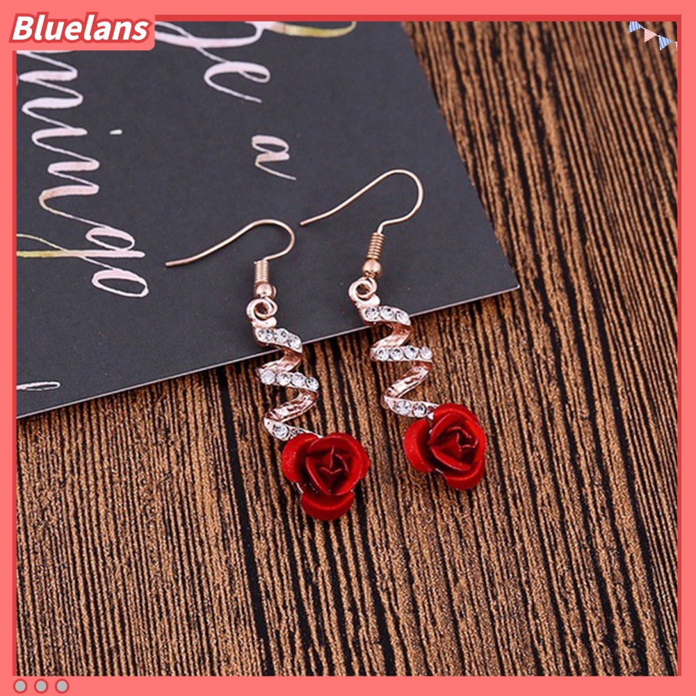 Bluelans Rhinestone Inlaid Rose Flower Spiral Dangle Women Hook Earrings Jewelry Gift