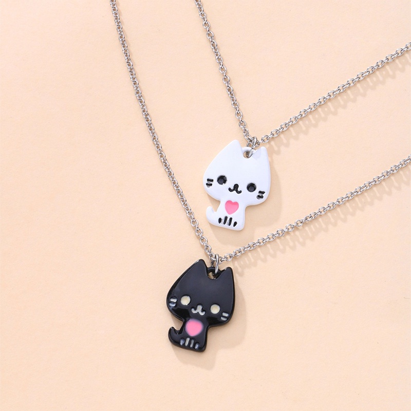 2pcs / Set Kalung Choker Liontin Kucing Enamel Hias Mutiara Untuk Wanita