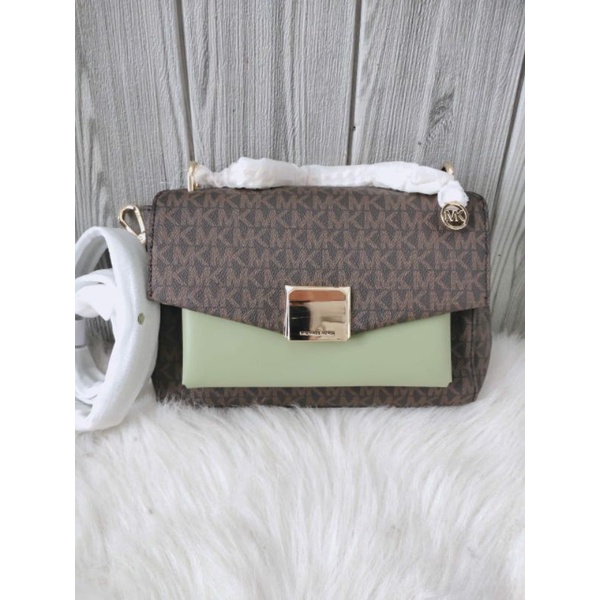michael kors lita medium shoulder bag signature brown light sage