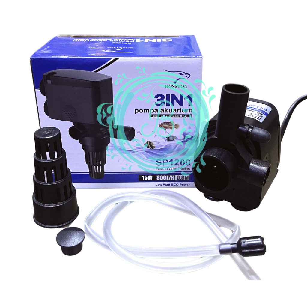 ROSSTON SP 1200 LOW WATT ECO POWER HEAD Hemat Daya Listrik Pompa Air Celup Aquarium Ikan Hidroponik Aquascape Hidroponik SP1200 Submersible Water Pump