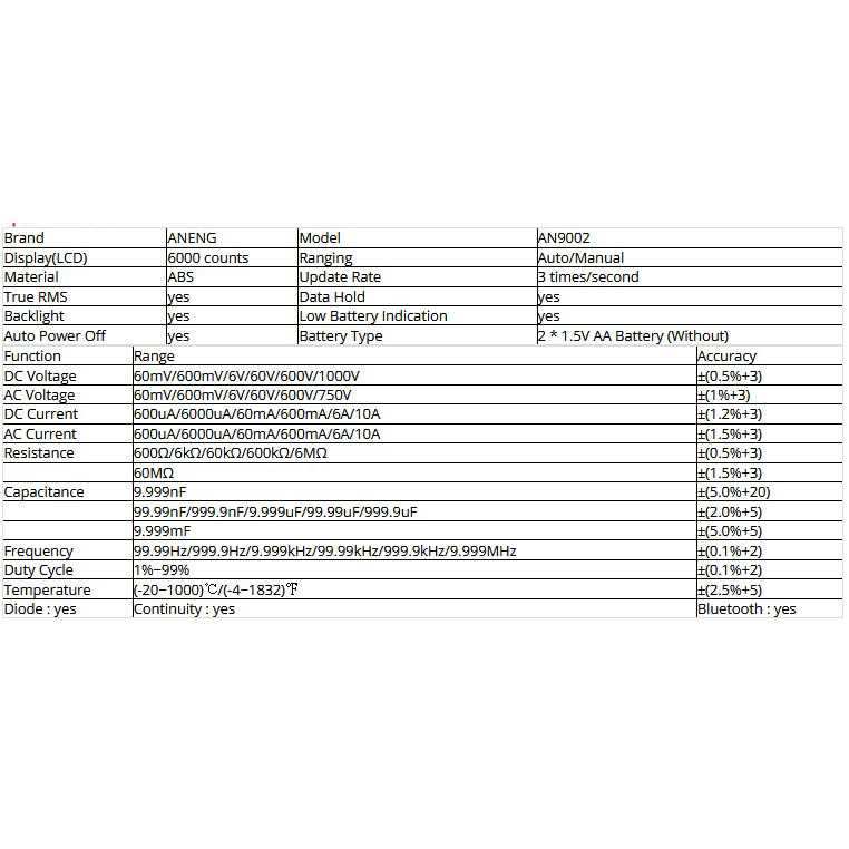 ANENG Digital Bluetooth Multimeter Voltage Tester - AN9002 ( Al-Yusi )