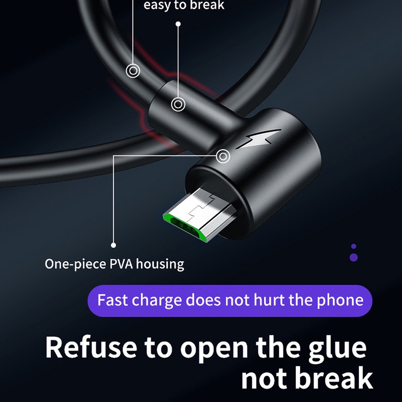 Kabel Data / Fast Charging Micro Usb v8 Siku 90 Derajat 1m 2m 3a Untuk Android