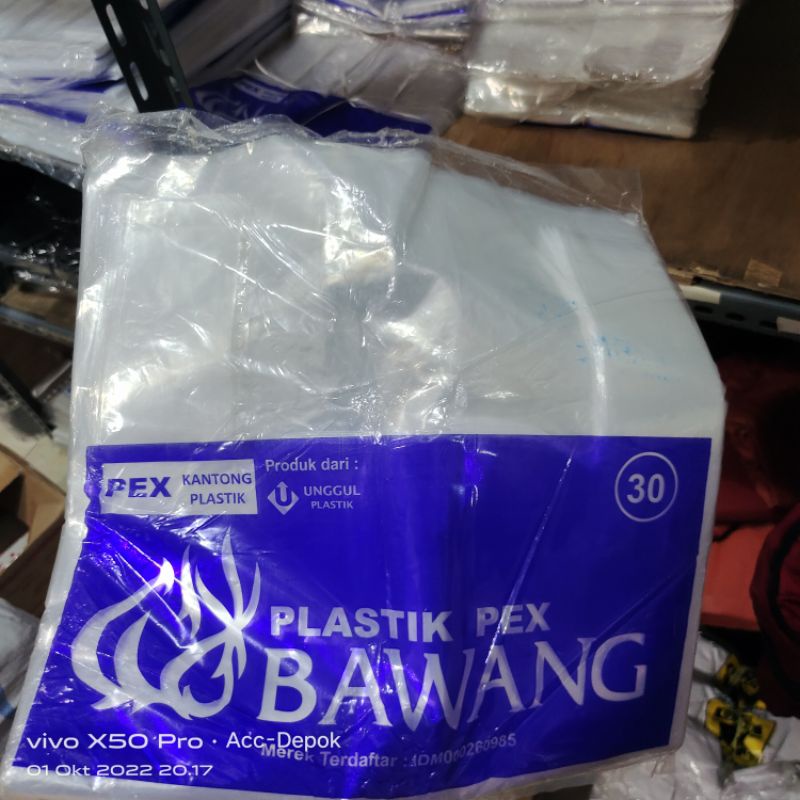 KANTONG PLASTIK PEX MEREK BAWANG UK 30 35 / KANTONG DUS 22X22 ISI 500 GRAM