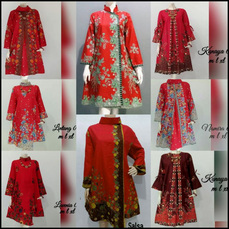 TUNIK BATIK WANITA LENGAN PANJANG/ TUNIK BATIK MERAH UNGGUL JAYA STANDAR LD 110 DAN JUMBO LD 120 / B