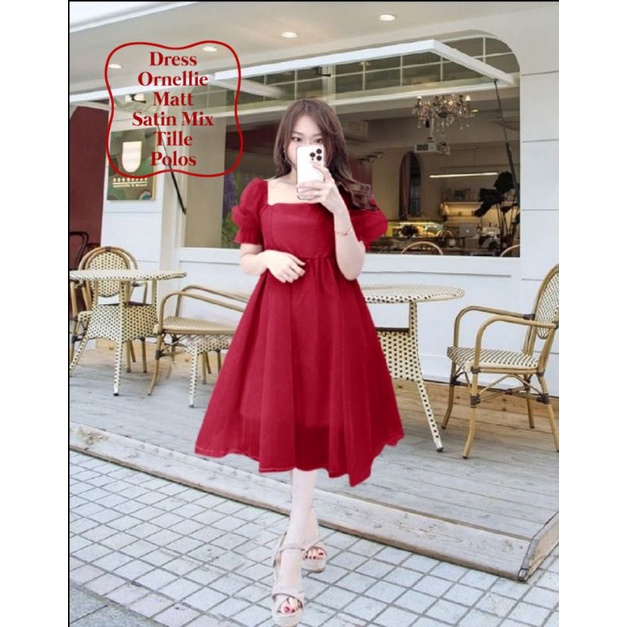 Terbaru Viral Mini Dress Wanita Puffy Ornellie All Size/Gaun Pesta Dan Natal Wanita Remaja Terkini Matt Satin Velvet Mix Tille Polos