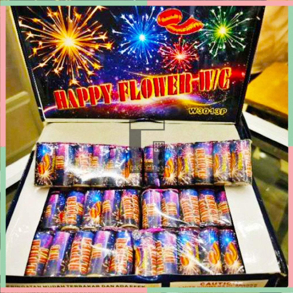 Kembang Api Petasan Happy Hapy Flower Disko Disco Asap Pretek Air Mancur Roman CandleTanpa Kawat Firework Super Jumbo Panjang Banting Pecah Warna Warni Natal Lebaran Imlek Sincia Cap Go Meh Tahun Baru Happy New Year Anak Kecil 1 Kotak Box Pack Pak Murah