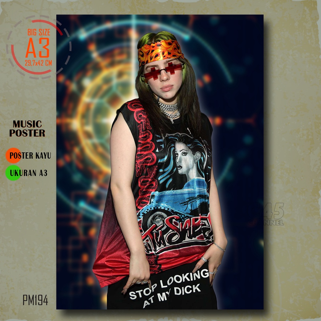 Poster Foto BILLIE EILISH Hiasan Dinding Kayu Walldecor Kamar Pajangan Cafe Hotel Ukuran Besar A3 Wa