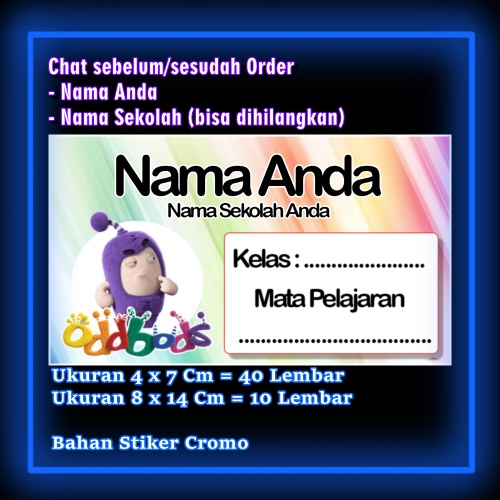 

Stiker Label Buku Oddbods kartun anime lucu Karakter Lucu Custom Lebel Nama cromo murah 20 Varian berbeda Sticker Pelajaran Mapel buku anak sekolah Vol 14