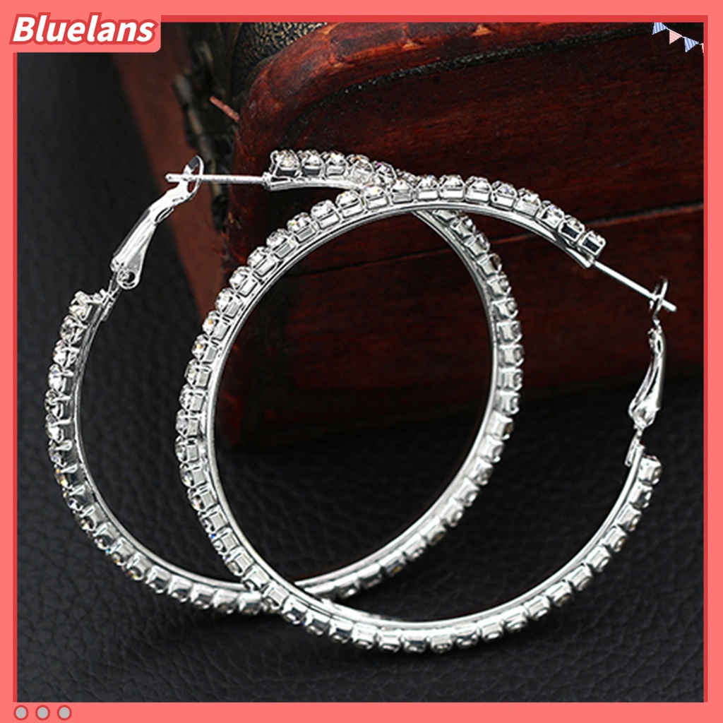 Bluelans 1 Pasang Anting Hoop Berlian Imitasi Bahan Alloy Untuk Wanita