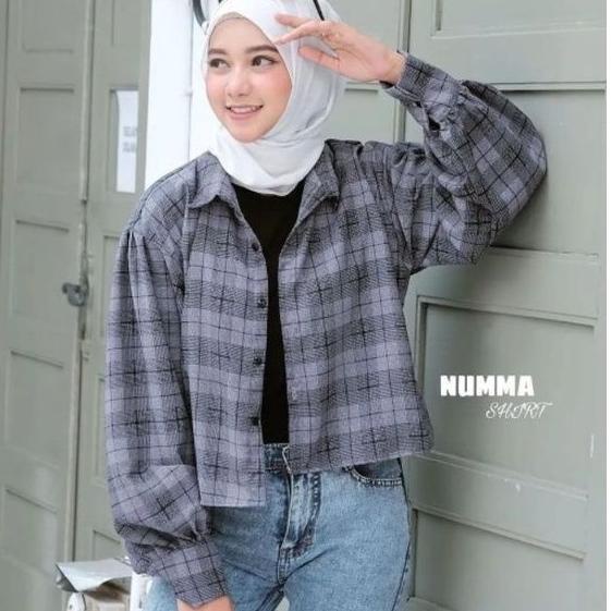 KEMEJA CROP TARTAN | KEMEJA WANITA KOTAK OVERSIZE / OVERSIZE FLANEL TARTAN / CROP TARTAN SHIRT • AED