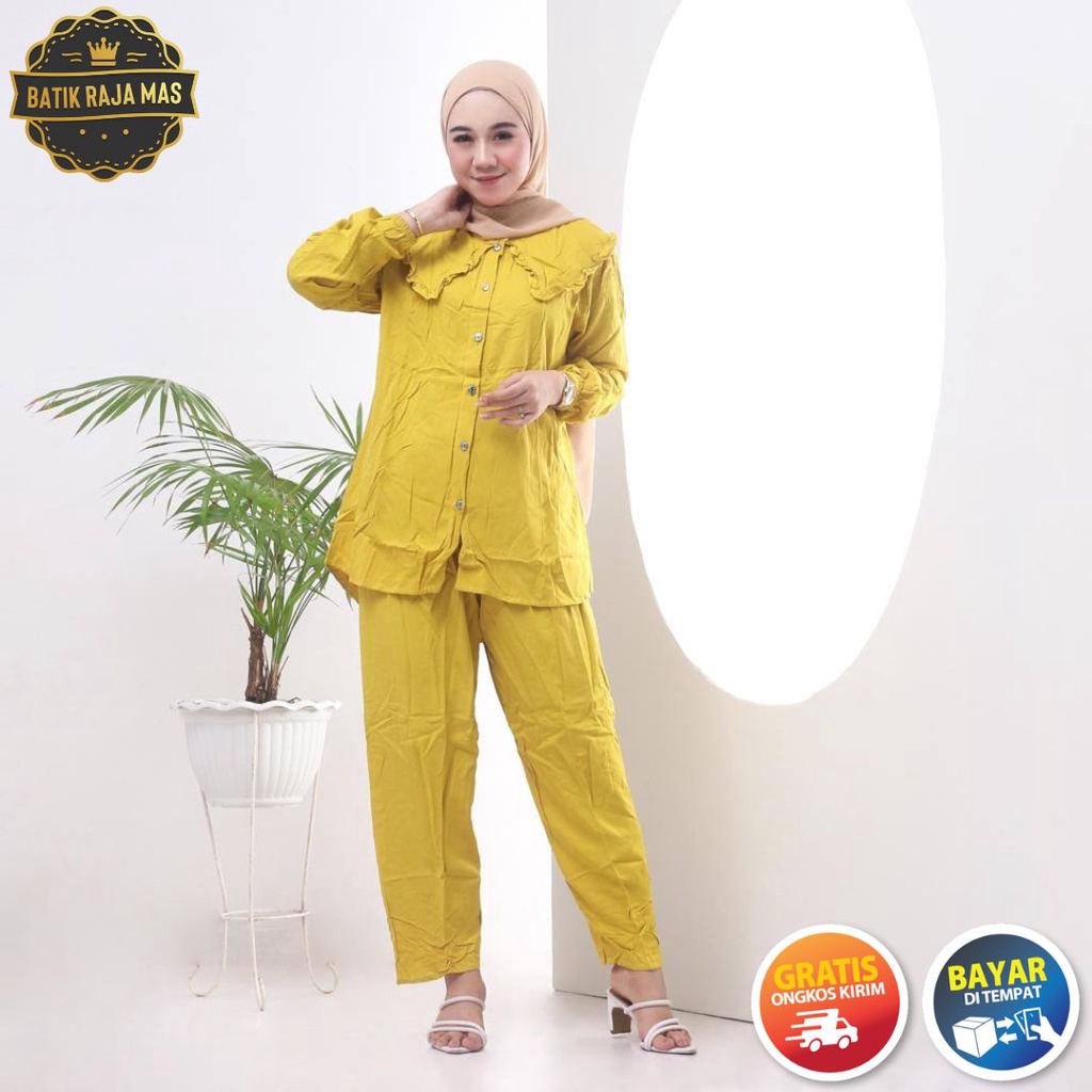Setelan Wanita Kekinian Motif Polos Dewasa Terbaru Rayon Twill Ori Pekalongan Busui Full Kancing Cel