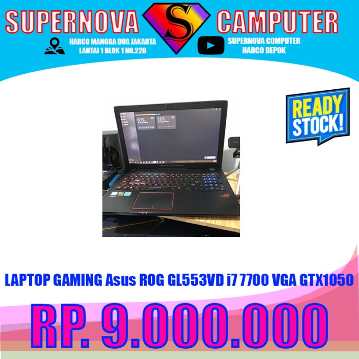 [Laptop / Notebook] Laptop Gaming Asus Rog Gl553Vd I7 7700 Vga Gtx1050 Laptop Bekas / Second