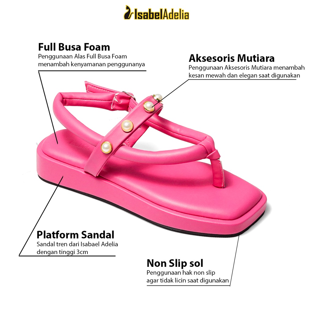 Isabel Adelia Sendal CINNAMON Sandal Kekinian Wanita Fuschia Putih Hitam Mocha