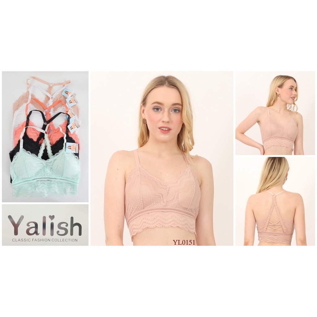 Bra Wanita Tanpa Kawat Wireless / Wirefree Busa Tipis Full Cup YALISH Bralette Mix Renda Premium Sex