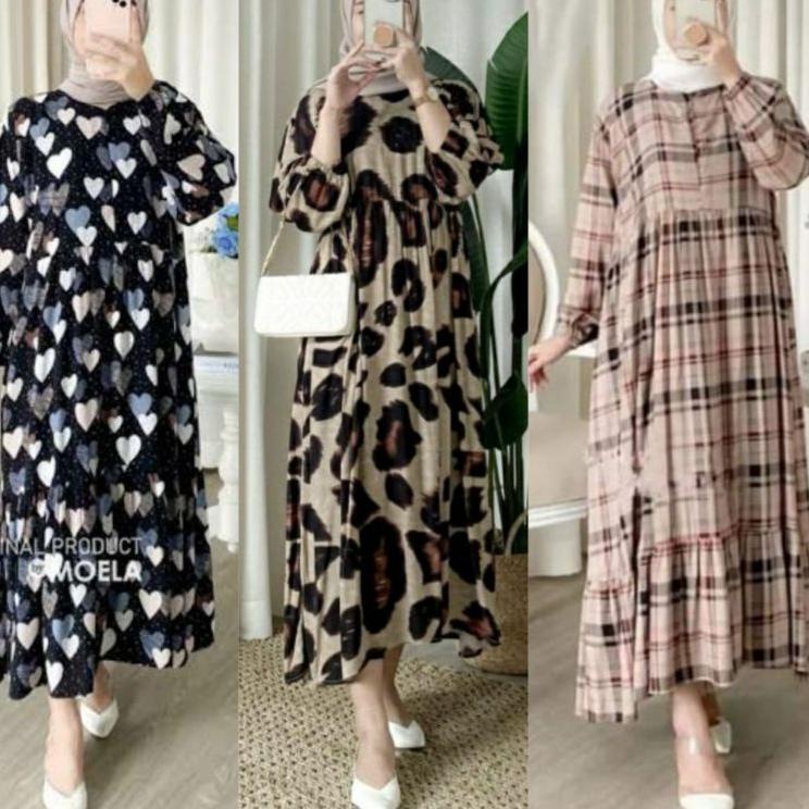 Terbaru.. MOA MIDI DRESS RAYON MOTIF LEOPARD MACAN LONG TUNIK VIRAL KEKINIAN BAJU REMAJA DAILY OUTFI