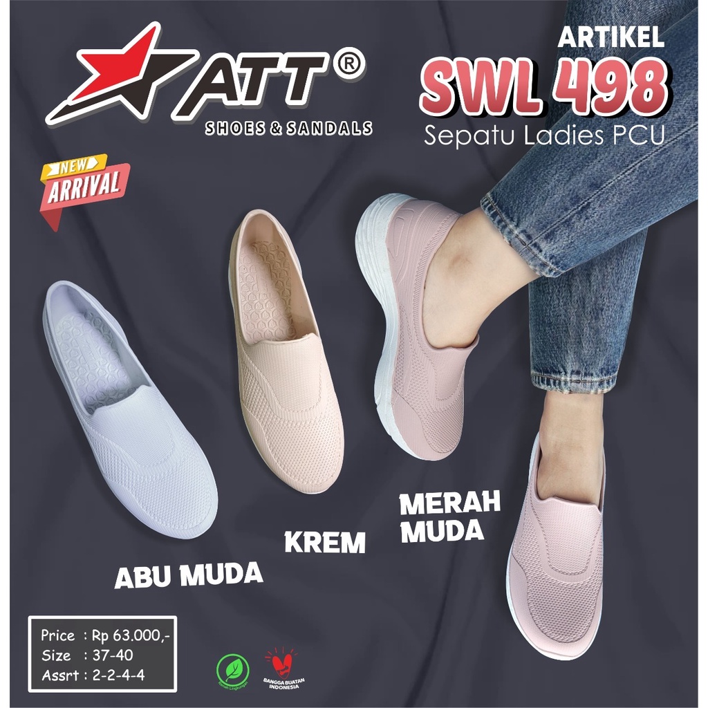 Sepatu Slip On Wanita ATT SWL 498 Karet Sneakers Anti Air Trendy