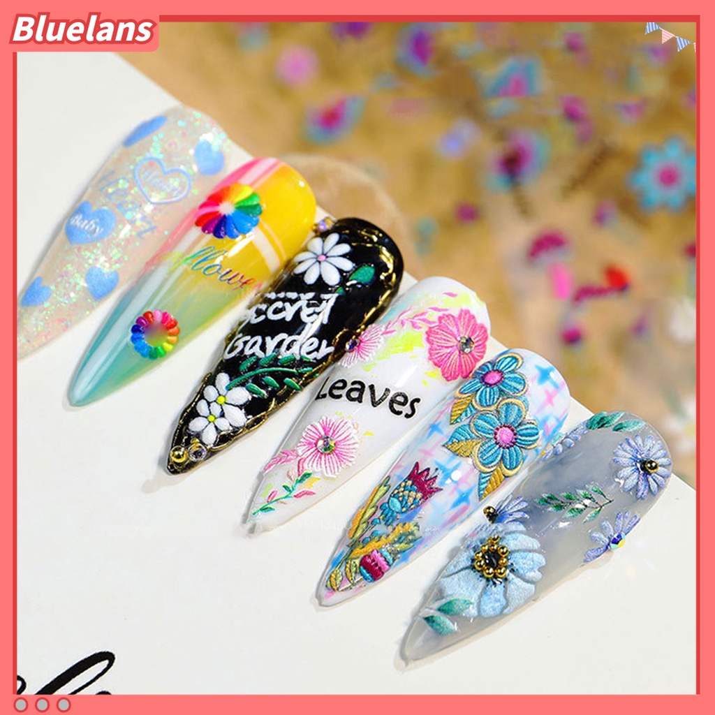 (In Stock) Kacamata Hitam Lensa Warna Warni ♡Stiker Kuku Motif Ukir Efek 5D Dengan Perekat Untuk Dekorasi Manicure