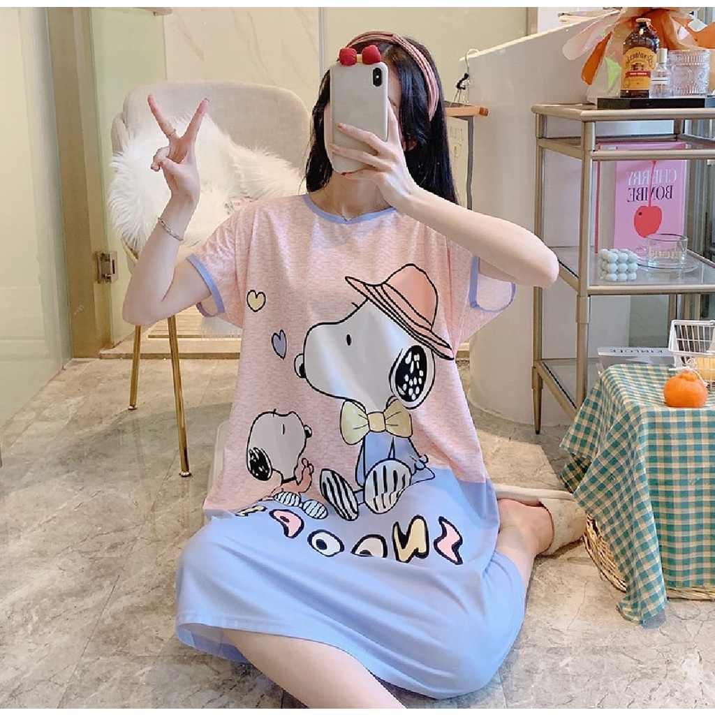 【 Bra Mall 】BM-326 PIYAMA BAJU TIDUR WANITA DASTER SPANDEK RUMAHAN MIDI SIZE JUMBO IMPORT DEWASA MOTIF KARTUN