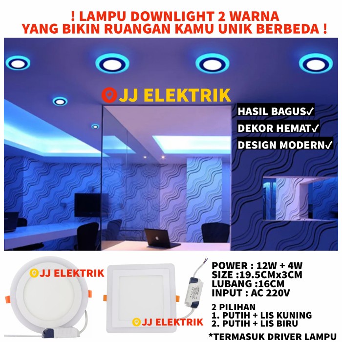 Lampu Downlight LED Panel 2 Warna Cahaya 12W + 4 Watt KOTAK