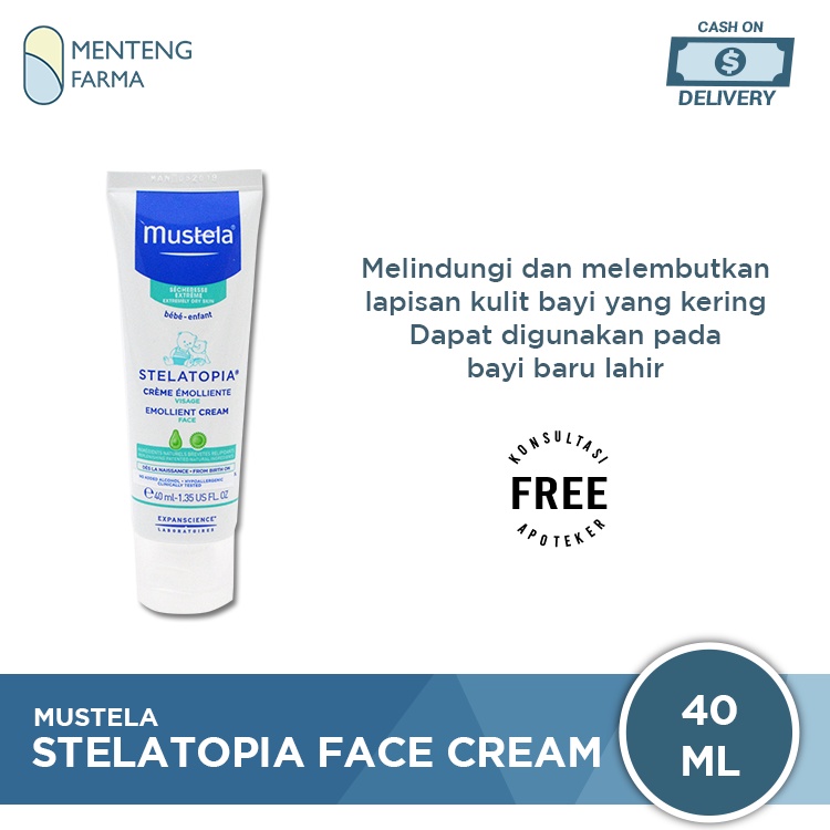 Mustela Stelatopia Emollient Face Cream 40 mL - Pelembab Wajah Kulit Atopik dan Kering Pada Bayi