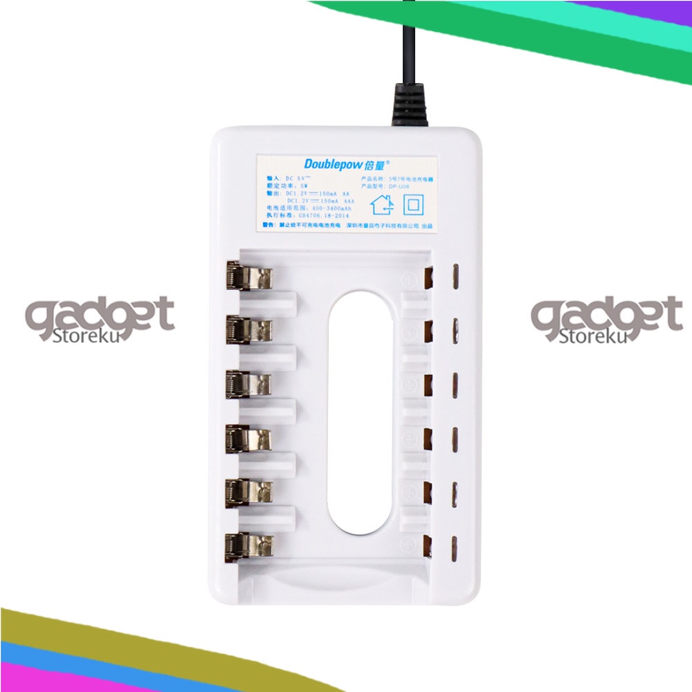 Charger Baterai AA AAA 6 slot- Cas Casan Batrei AA AAA Ni-MH Ni-CD Original Doublepow