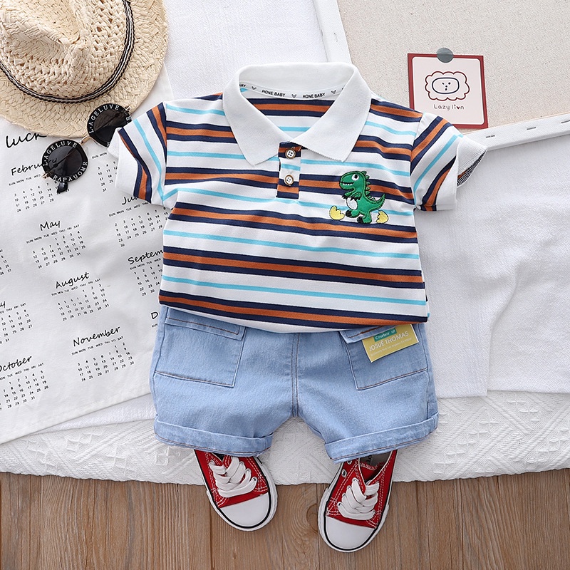 Setelan Anak Laki Laki UVO Pakaian Fashion Kaos kerah Polo dan Celana jeans Pendek Import