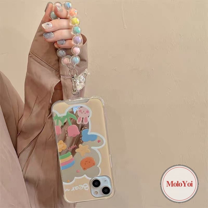 Casing Soft Case + Cermin + Gelang Mutiara Imitasi Untuk iPhone 11 / 12 / 13 / 14 Pro Max / 7 / 8 / 14 + / XR / X / XS Max