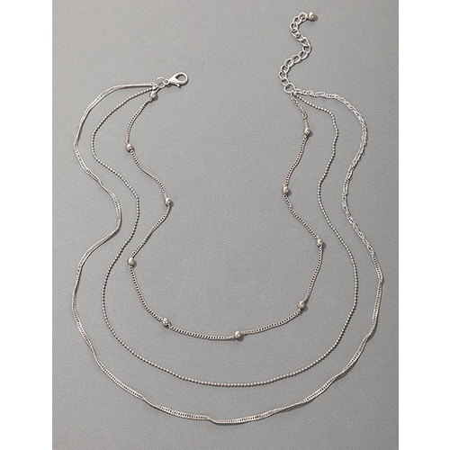 LRC Kalung Wanita Fashion Silver Thin Chain Multi-layer W77201