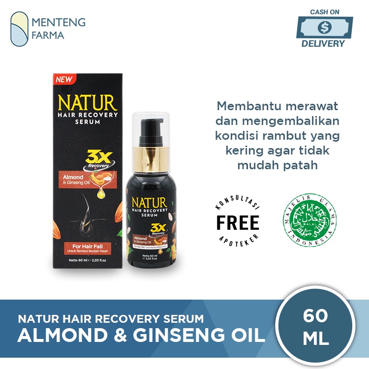 Natur Hair Recovery Serum Almond &amp; Ginseng Oil 60 ML - Serum Anti Hair Fall