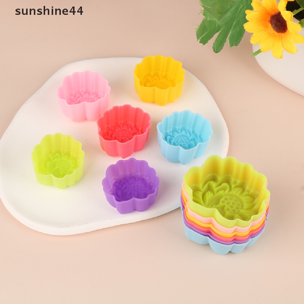 Sunshine 5Pcs Cetakan Kue Muffin Bentuk Bunga Lotus Bahan Silikon 3 / 5cm