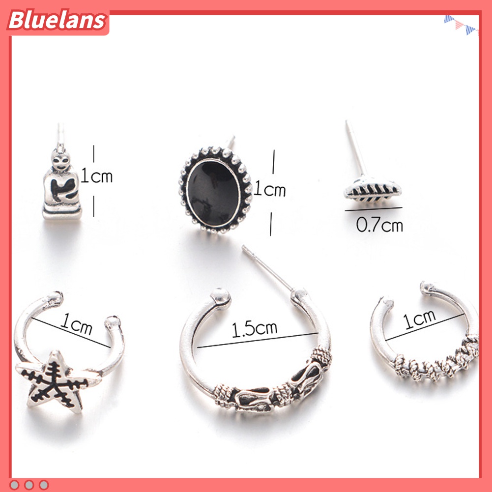 6pcs / Set Anting Stud Klip Desain Bintang Daun Bahan Alloy Gaya Bohemian Untuk Wanita